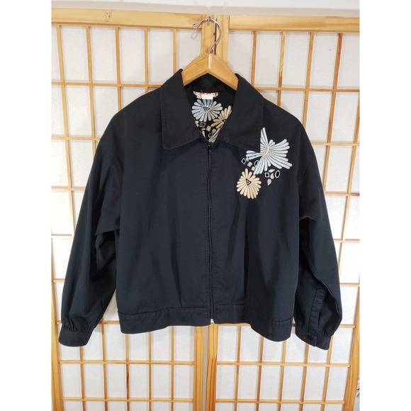 Vintage Jacket Embroidered Black Floral Boho Black CC Sportswear - Size Medium - Picture 2 of 14